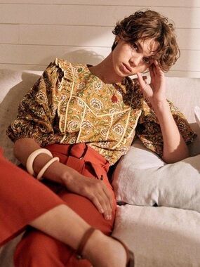 Sezane Angeline Blouse in Ochre Floral Print Size 4
